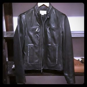 Michael Kors fitted leather jacket with zippered p